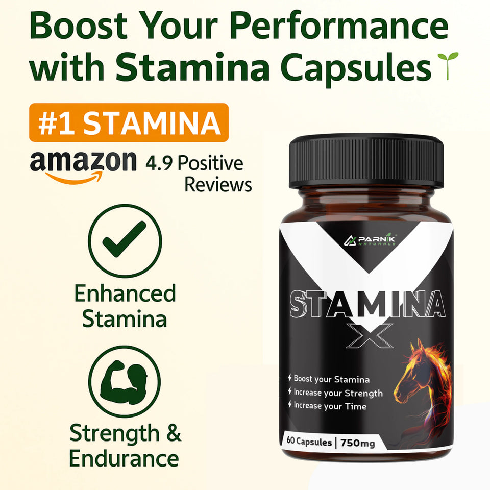Parnik Naturals Stamina+ for Men 750mg – Energy, Strength & Testosterone Booster – Ayurvedic Performance Supplement – 60 Vegan Capsules