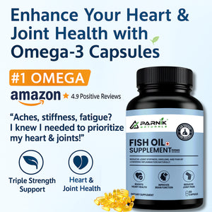 Parnik Naturals Omega-3 Fish Oil 1000mg | EPA DHA Softgels for Heart, Brain, Joint, Eye & Skin Health | Burp-Free Anti-Inflammatory Supplement – 60 Capsules