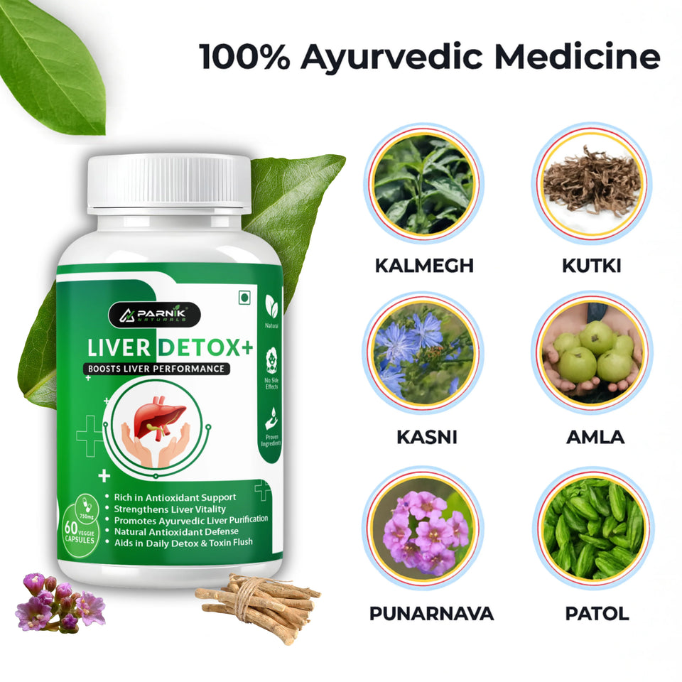 Parnik Naturals Liver Detox+ – Ayurvedic Liver Cleanse & Detox Support Supplement – 60 Vegan Capsules