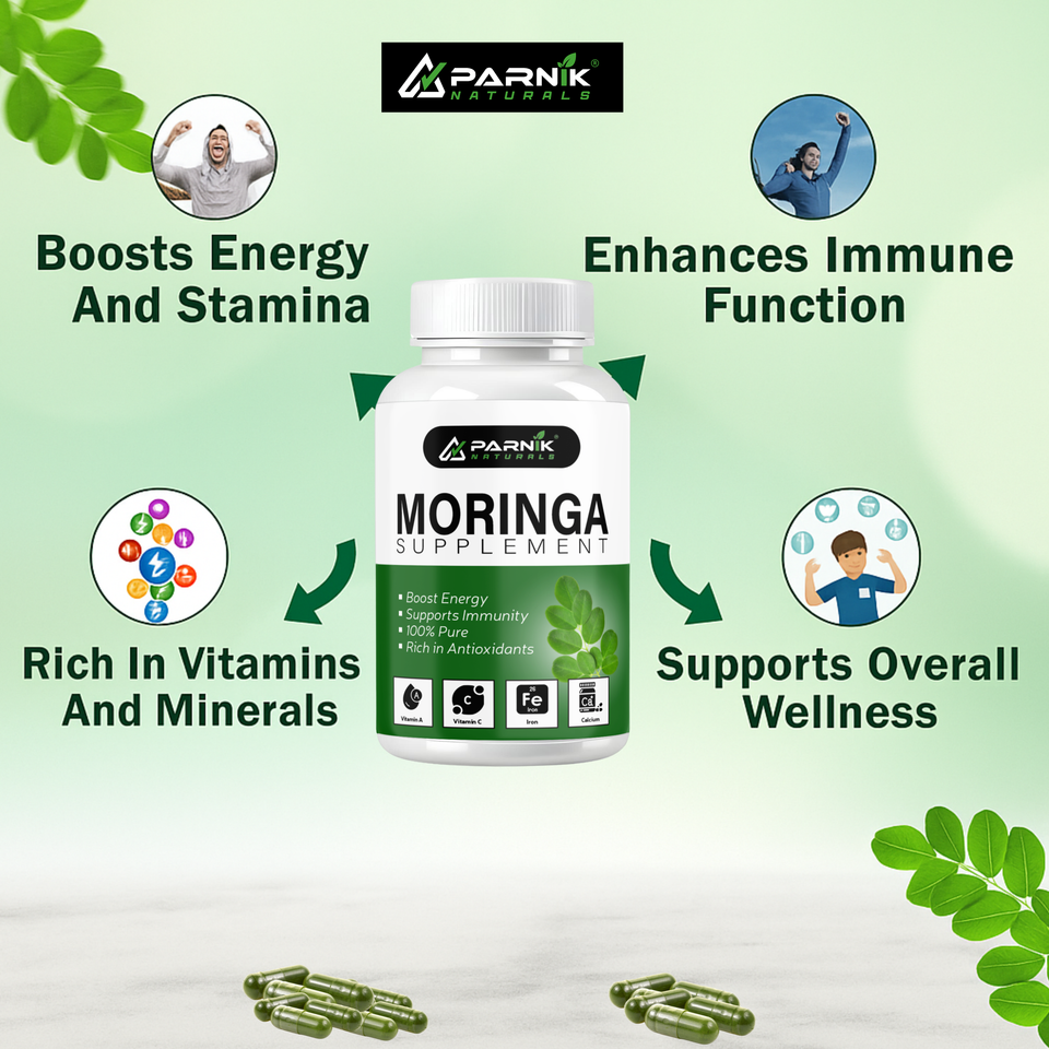 Parnik Naturals Moringa Capsules 60 – Ayurvedic Vegan Herbal Supplement for Immune Support, Energy Boost, Detox & Weight Management – Non-GMO, Gluten-Free